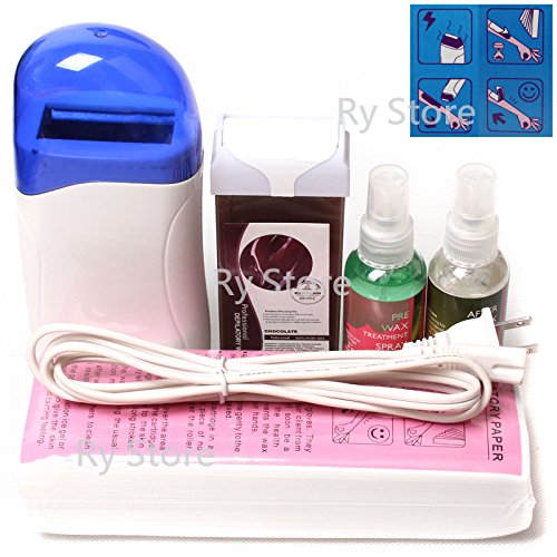 RY US Store 5 in 1 Roll-on Refillable Depilatory Hot Wax Heater Chocolate Waxing Roller Hair Removal Cartridge Kit Warme