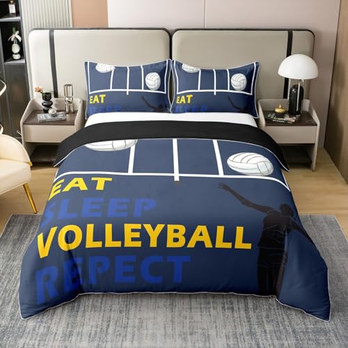 Womem Girls Volleyball Player Duvet Cover Full for Kids Boys Teens,Outdoor Sport 3PCS Duvet Cover,Sport Bedroom Ball Games Comforter Cover (Not Comforter),White Volleyball Pattern Quilt Cover