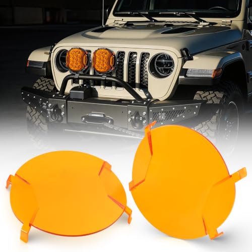 Image of Auxbeam V-Ultra Series 7 Inch Deep Amber Light Covers 2300K Dark Amber Tone Round Offroad Lens Cap Smoked Amber Tint Reduce Glare for Fog & Dust Low Visibility, 2 Packs