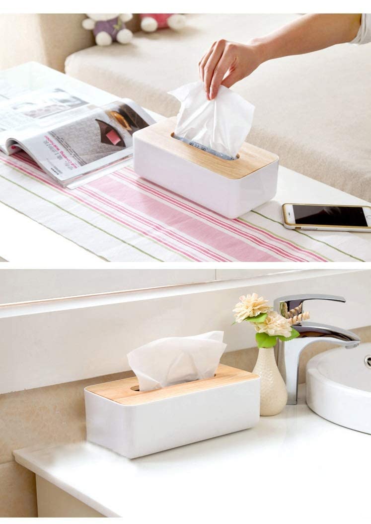 SYGNIUS 1 pc Square Shape Wooden Cover Plastic Tissue Box Holder | Paper Napkin Holder Case | Tissue Holder Dispenser Organizer for Car Decor Home Room Hotel (1) 3