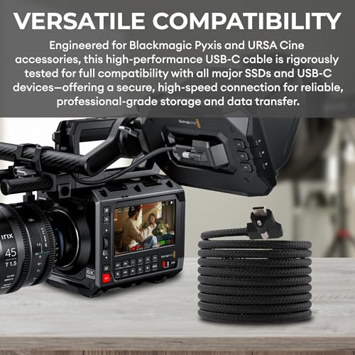 Image of XLCS Locking EVF Cable for Blackmagic Pyxis and URSA Cine 12K - USB-C 3.1 /3.2-20Gbps - 100W Power - Secure Lock - High-Speed Pyxis Monitor Cable - Durable and Reliable(350cm (11.5 feet) - Black