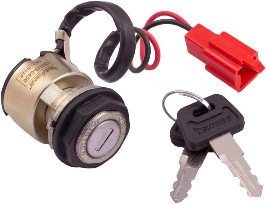 Deutsche Black Cylindrical Finish New Ignition Starter Lock Compatible with TVS King (2 Wires), Switch Lock with 2 Keys | 4 POLE 2 PIN