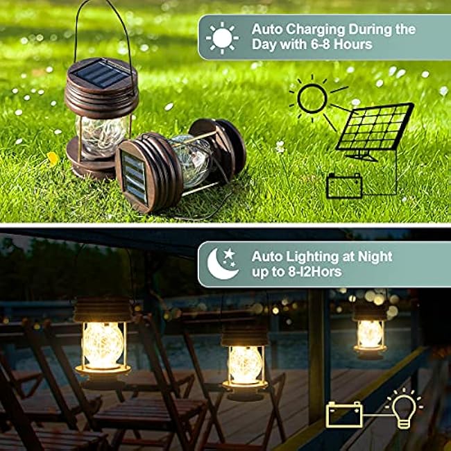 Solar Lanterns Outdoor Hanging Lights,2 Pack Waterproof Landscape Lights Solar Table Lamps with Retro Design, Warm Fairy Lights,Patio, Yard, Garden and Pathway Decor for Women Mom