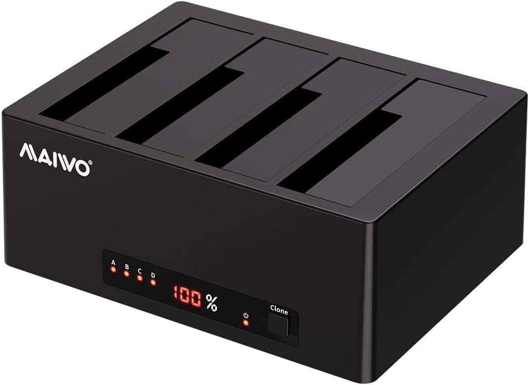 4 Bay USB 3.0 to SATA External Hard Drive Docking Station Duplicator for 2.5/3.5 inch HDD/SSD, Offline Cloner, 64TB Capacity, 12V 6.5A