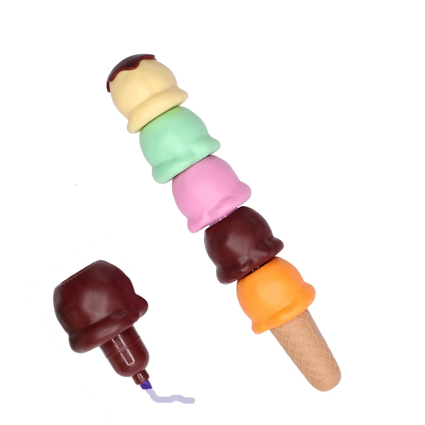 BulkHunt 5 Colors/Set Highlighters Marker Pens Stationery Cute Ice Cream Candy Theme Markers for Kids Girls Boys