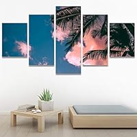 SIGNWIN 5 Panel Canvas Wall Art Multicolor Nature Neon Photography Trees Tropical for Home Decorations Ready to Hang - 60