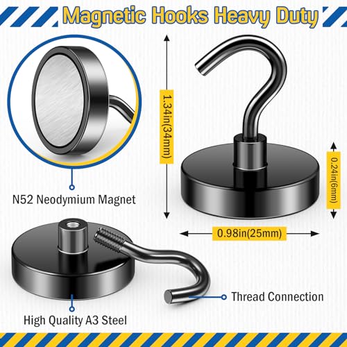 Image of FINDMAG Black Magnet Hooks, 80LB+ Magnetic Hooks for Cruise Cabins, 6 Pack | Heavy Duty Magnetic Hooks for Hanging, Kitchen, Classroom, Home, Travel, Office, Metal Hooks for Cruise Ship Walls