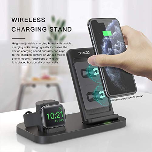 BEACOO 2in1 Wireless Charger Stand for Apple Smart Watch 6/5/4/3/2/1, Wireless Fast Charger Stand Compatible with iPhone SE 2020/11 Pro Max/XR/XS Max/X/8 Plus (No iWatch Charging Cable) - Thumbnail 7