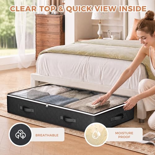 Image of Budding Joy Under Bed Storage Containers with Clear Lids, 4 Pack | Underbed Storage Bags for Blankets, Towels, Comforter, Sweaters, Linen Sheets, Wrapping Paper