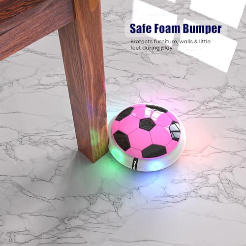 Image of Mirana Air Football Smart Toy for Kids | 3-Mode USB Type-C Rechargeable Hover Ball | Indoor Electric Hoverball with LED Lights | Birthday Gift for Boys & Girls 2 3 4 5 6 7 8 9 10 Years (Blue-Pink)