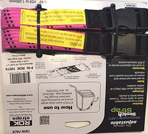 ROK Straps Adjustable Motorcycle Stretch 18"-60" 2-Pk - Pink/Black