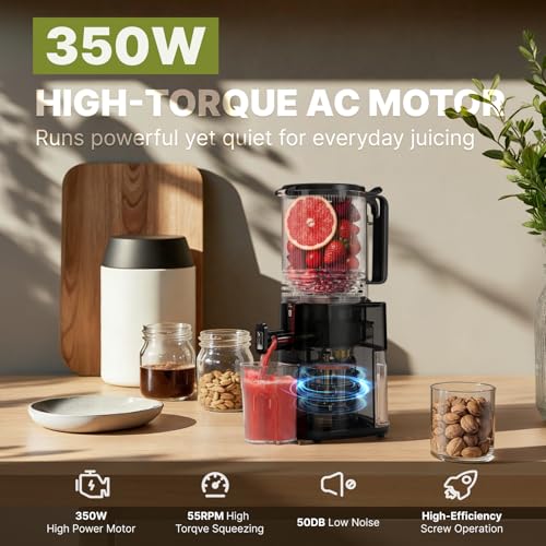 Cold Press Juicer, 5.5inch Wide Feed Chute Juicer Extractor Machine, Slow Masticating Juicer for Whole Vegetables & Fruits, Black - Image 4