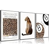 Blue Wall Art Trendy Cheetah Prints Retro 8 Ball Poster Set of 3 Funky Navy Kiss Lips Coquette Room Decor Lucky Picture Preppy Aesthetic for Girls Bedroom Dorm 11x14 inch Unframed