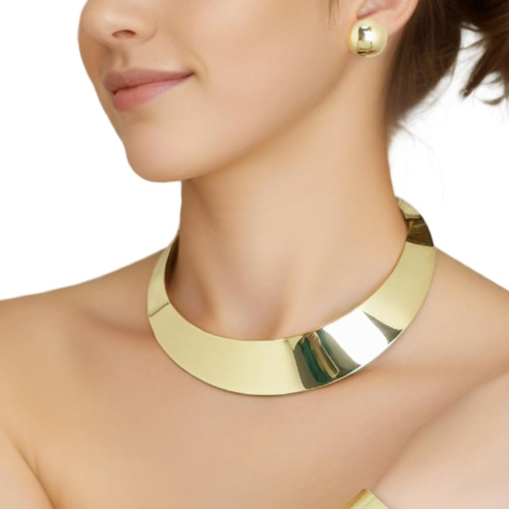 Hewill Chunky Gold Necklace Big Statement Chunky Necklace for Women African Tribe Wide Metal Choker Necklaces Jewelry - Image 2