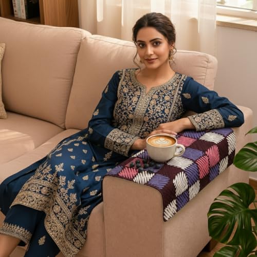 Image of STITCHNEST 'Frostvine Collection' Sofa Armrest Cover | Cotton Quilted Fabric, Washable & Durable for Modern Living (18 x 22 Inches)