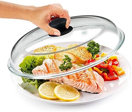 Bezrat Microwave Glass Plate Cover | Splatter Guard Lid with Easy Grip Silicone Handle Knob | 100% Food Grade | BPA Free and Dishwasher Safe | Fits Plates and Bowls 11 x 2 inches (Black)