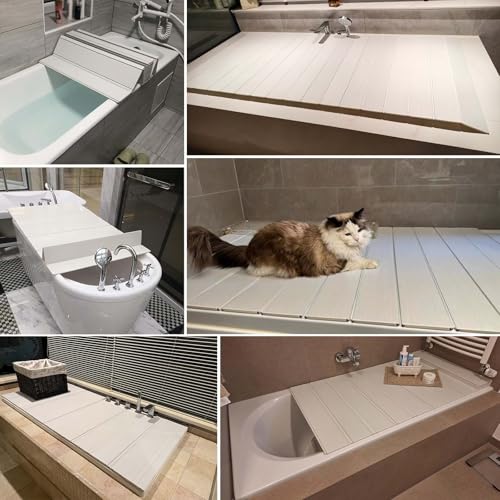 Składany pokrowiec na wannę z PCW, pyłoszczelna taca do domowego spa, biała, 105 x 66, 160 x 75, 170 x 80 cm, idealna do ochrony łazienki (126 x 66 cm)