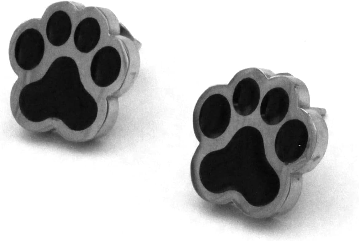 ZOE61: Black enameled dog paw earrings | Love for animals| Steel earrings with paws | To love him as he loves you|, unica, Stainless Steel