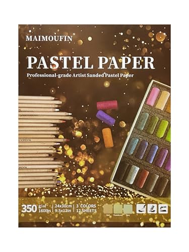 MAIMOUFIN 12-Sheet 3-Color Pastel Sandpaper Pad Perfect Bound Pastel Paper Artist-Grade Heavyweight Grit Sanded Pastel Pad for Soft Pastel Oil Pencil Charcoal & Acrylic Art Work (Light Color)