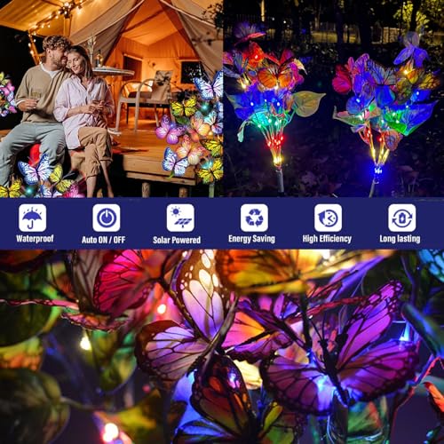 Butterfly Solar Lights Outdoor Garden, 2 Pack 34 Butterfly Waterproof Decorative Garden Lights, Color-Changing Butterflies Design, Outdoor Solar Powered LED Lights for Patio,Yard,and Pathway
