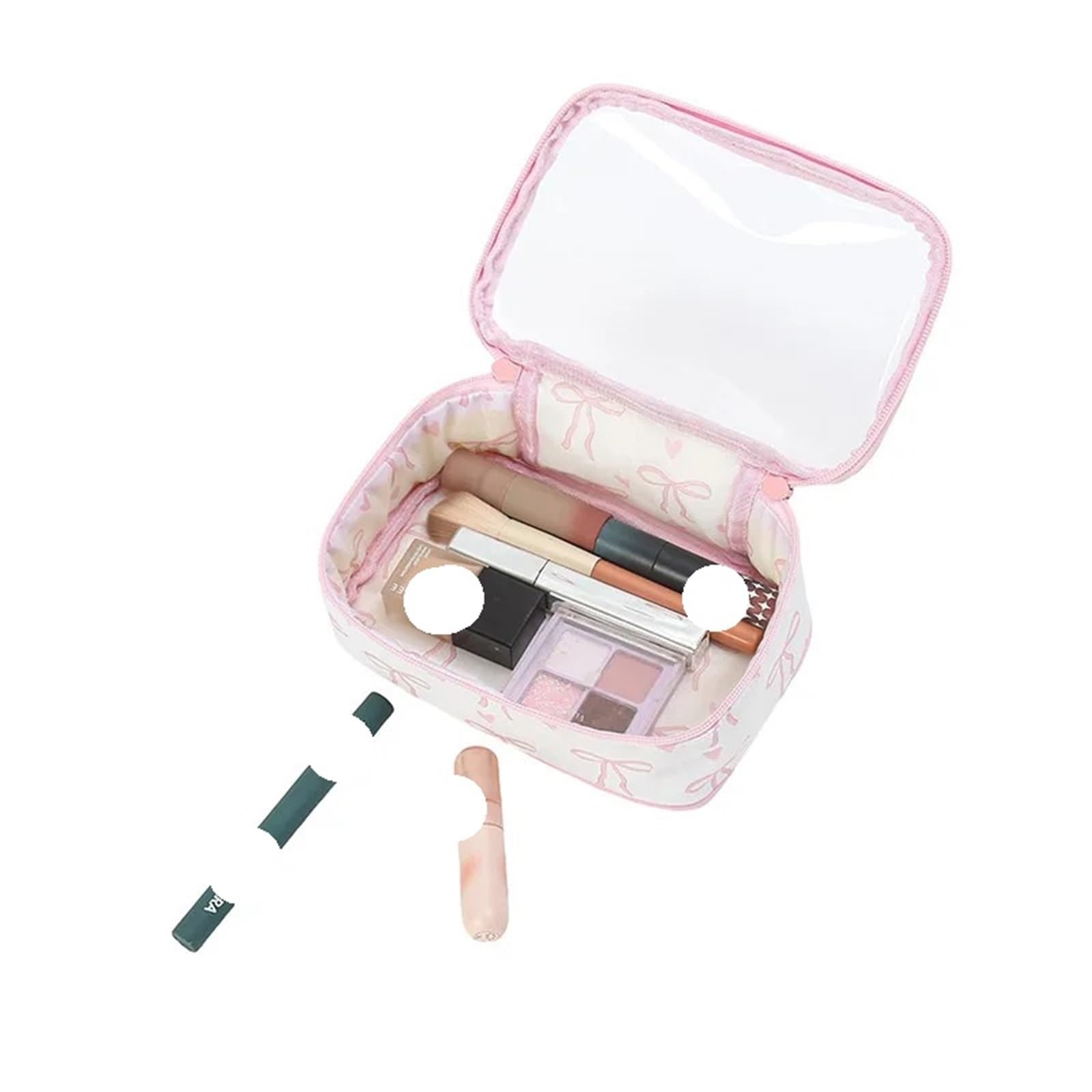 Waterproof Pvc Nylon Pouch Pink Bows Makeup Bag Transparent Toiletry Zipper Pouch Clear Cosmetic Bags(Light Blue)