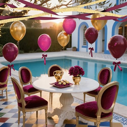 Image of 4 Crepe Paper Streamers Rolls, 328ft Pack of Burgundy and Gold Crepe Paper for Birthday Graduation Anniversary Party Decorations DIY Supplies for Flowers Making (1.8 inch x 82 ft /Roll)