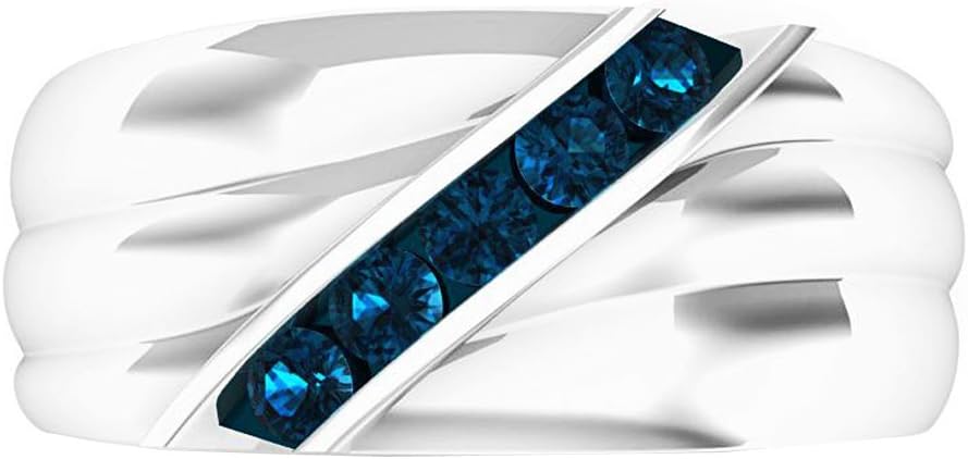 Dazzlingrock Collection 0.30 Ctw Round Blue Natural Diamond Men's 5 Stone Wedding Band 1/3 CT, Sterling Silver - Image 2