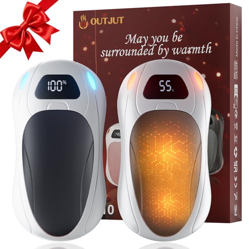 OUTJUT Scaldamani Elettrici 2 Pezzi, Scaldamani Ricaricabili da 12000 mAh con Riscaldamento Magnetico su Entrambi i Lati, Display Digitale della Temperatura e Dell'alimentazione,B/N