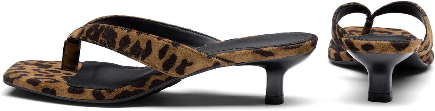 Athlefit Women's Kitten Heels Flip Flops Square Toe Low Heels Slip On Comfortable Summer Thong Heeled Sandals - Image 6