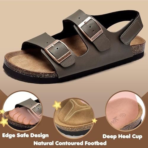 Image of Torotto Toddler Kids Sandals Boys Girls Cork Footbed Sandals with Adjustable Buckle Casual Slides Open Toes Flat