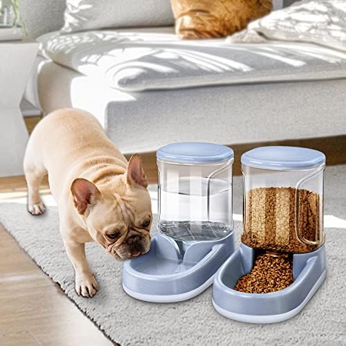 Lucky-M Pets Automatic Feeder and Waterer Set,Dogs Cats Food Feeder and Water Dispenser 3.8L,2 in 1 Cat Food Water Dispensers for Small Medium Big Pets (Gray style C)