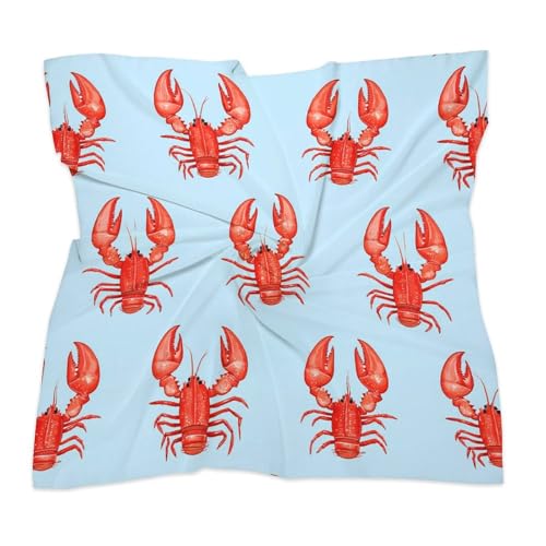 Red Cute Lobster Womens Hair Bandanas Silk Kerchief Square Scarf Lightweight Satin Scarf Ornament 18"x18"3