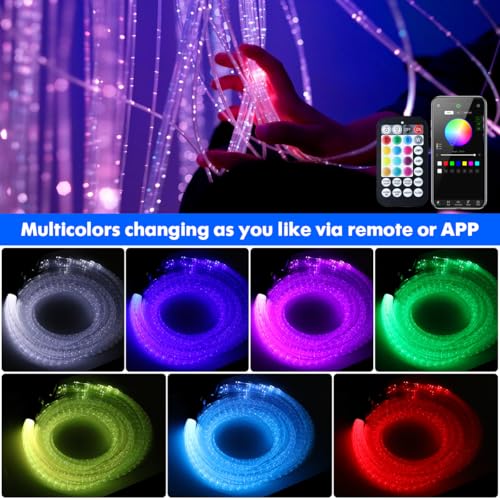 Image of AZIMOM 50pcs 9.8ft Side Glow Fiber Optic Sensory Light for Autism Room,16W Twinkle&Sound Activated Light Box,Fiber Optic Curtain 3x0.75mm Flash Point Light Up Cable