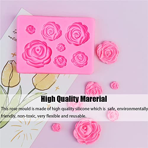 7 Cavity 3D Flower Moulds Silicone Rose Pattern Chocolate Moulds Pink Resin Moulds for DIY Fondant Cake Candy Jelly Sugarcraft Decoration Candles Soap Wax Polymer Clay - Image 4