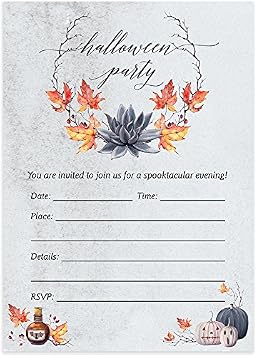 Digibuddha DB Party Studio Farmhouse Halloween Party Invites & Envelopes Pack of 50 Shabby Chic Adult Rustic Party Blank 5x7 Fill In Classic Evening Costume Parties Invitations