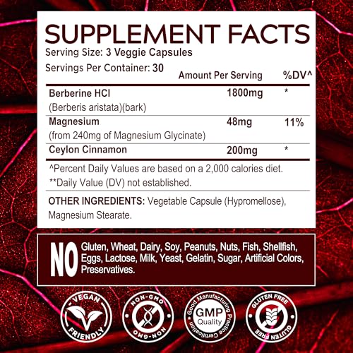 MuseBeam Berberine HCL Magnesium Glycinate Supplement - 1800mg High Purity Capsules with Ceylon Cinnamon - Vegan Friendly Non-GMO Gluten-Free Sugar Free Pill for Men Women - Thumbnail 6