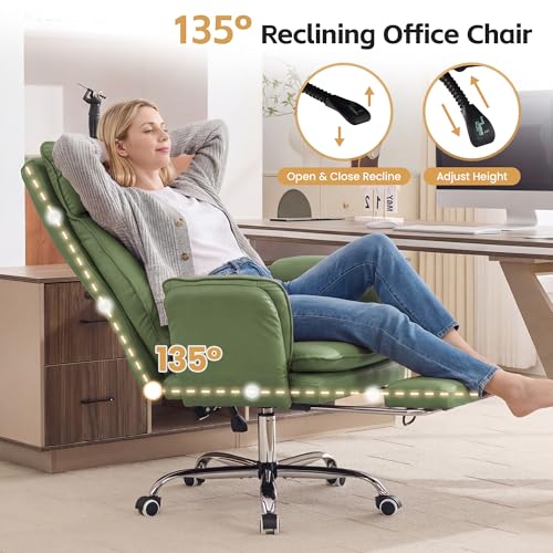 Image of Big and Tall Office Chair, Footrest & Flip Armrest for Pets, PU Green