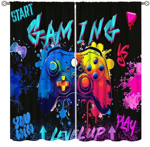 ShiTingYu Gaming Curtains for Boys Girls Teens, Graffiti Gamepad Colorful Game Controller Cool...