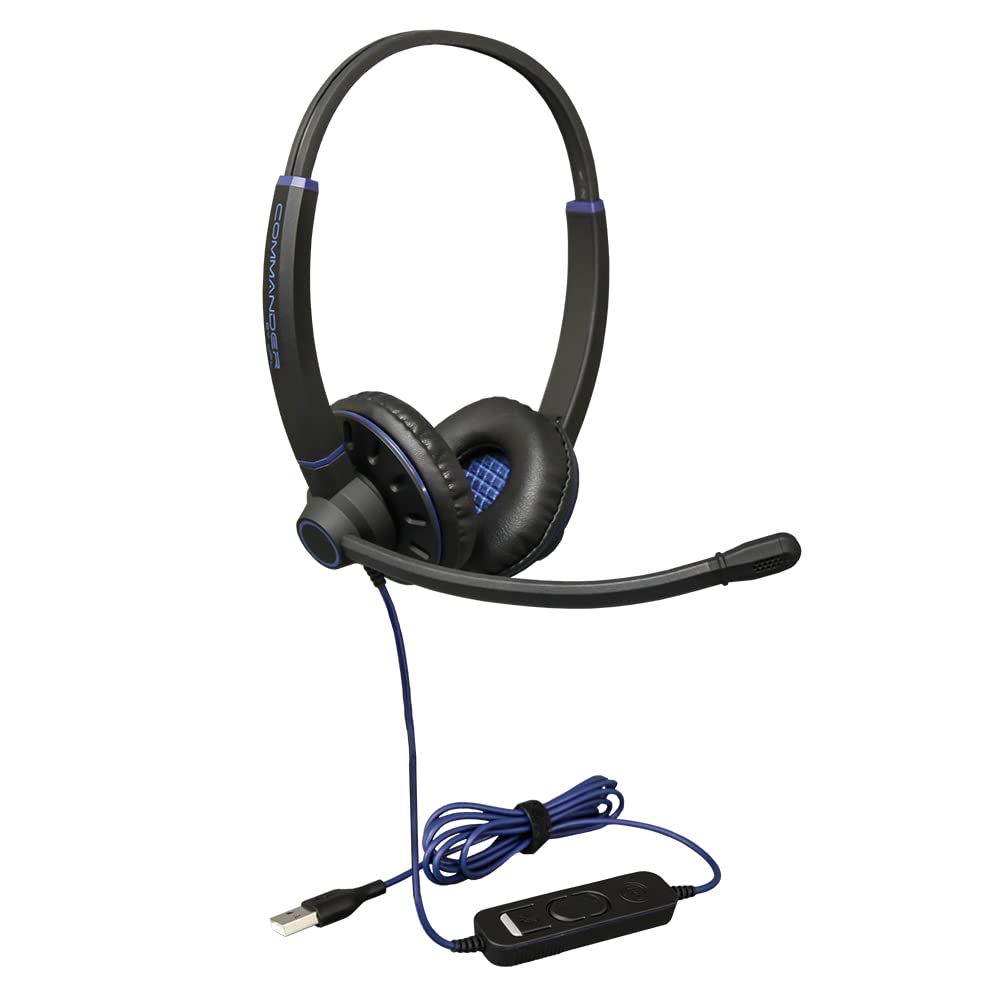 JPL Zestaw słuchawkowy USB Commander-2 (V2) dwuuszny | USB-A Plug & Play | profesjonalne biuro/centrum kontaktowe | redukcja szumów | w tym miękkie etui i adapter USB A do C | kompatybilny z
