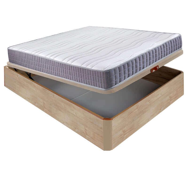 Aznar Pack Visco Line 19 cm de Colchón + Canapé Abatible Madera 3D Transpirable 34 cm – Alta firmeza, suavidad, económico | Incluye Subida a Domicilio, Montaje y Retirada de Usado - Roble, 90x190cm