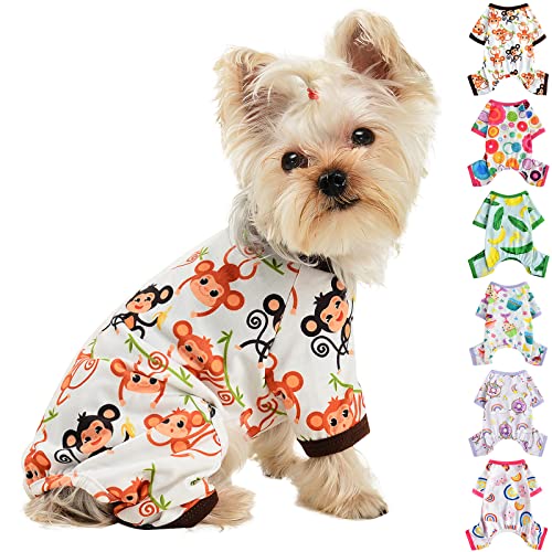 Dog Pajamas For Small Dogs Girl Boy Puppy Pjs Jammies 4 Leg Dog Clothes For Chihuahua Yorkie Summer Onesies Jumpsuit Clothing For Pet Dogs Male Female (X-Small (Bust 10.23 In), Monkey) #TOP21