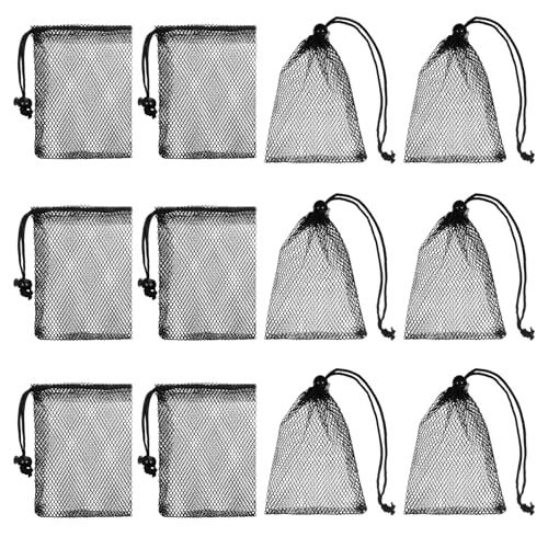 Lnngub 12 Pcs Small Mesh Bags,6x4 Inch Black Mesh Bags Drawstring Black Mini Nylon Net with Drawstrings for Storage Small Items