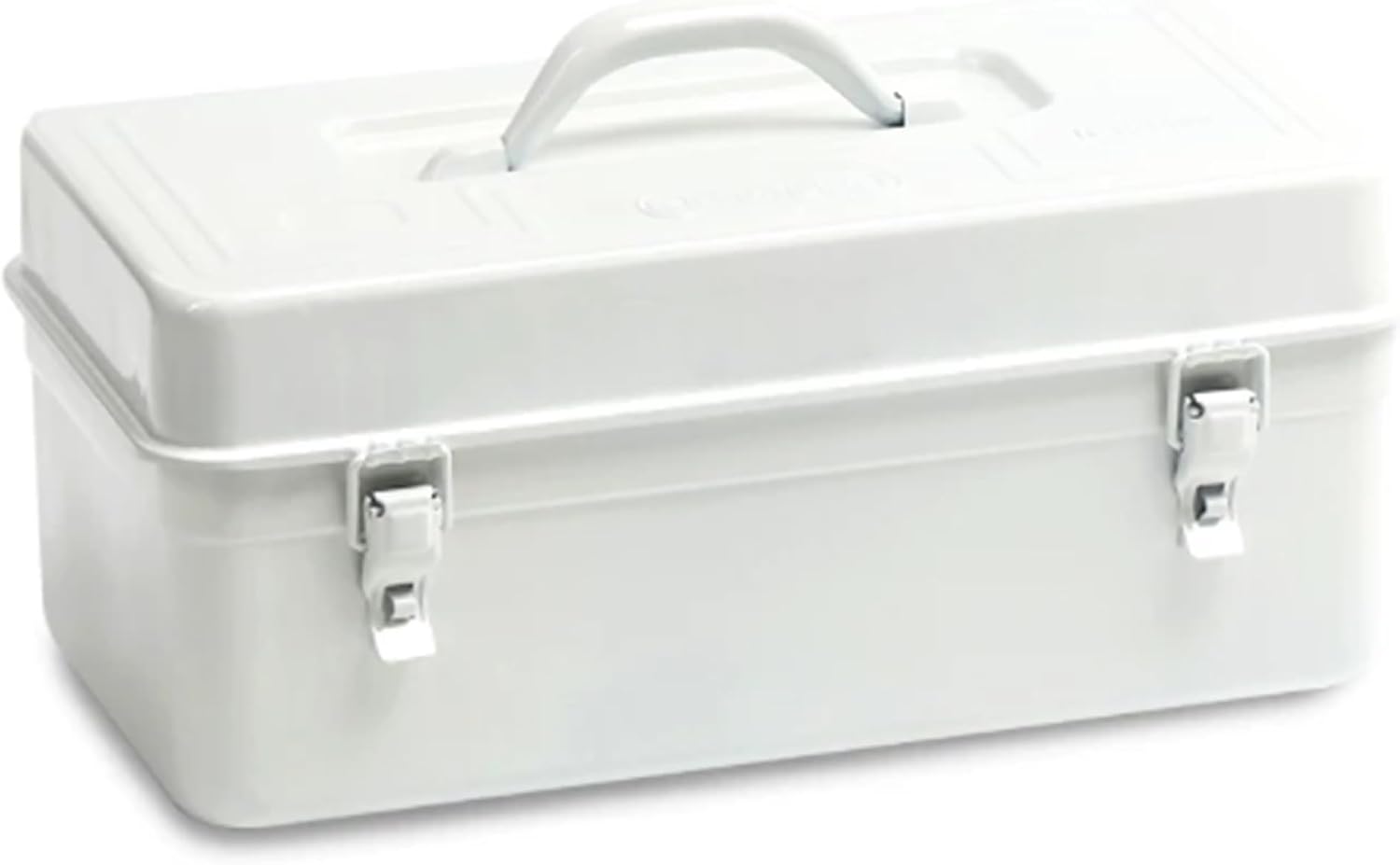 Metal Storage Box for Automotive Repair and Vehicle Use, White Hand-crafted Toolbox, Curved Handle with Metal Latch, Reinforced, Thickened Base(41x21.5x19cm/16.1x8.5x7.5in)