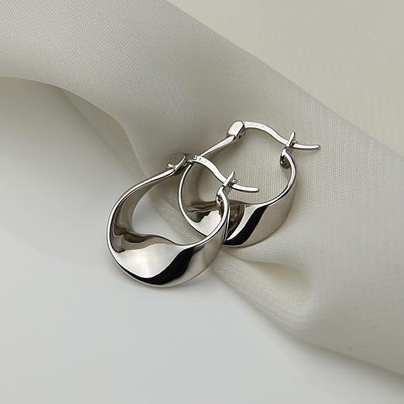 Women'S Sterling Silver Hoop Earrings, 14k White Gold Earrings Hypoallergenic Thick Silver Hoop Small Fashion Delicate Earrings