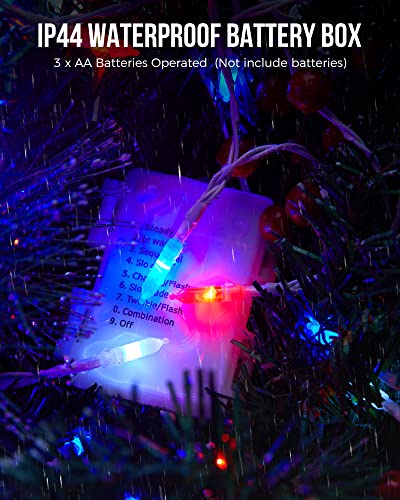 Image of Brightown Red White Blue Battery Operated Mini String Lights with 8 Modes- 2 Pack 18 Feet 50 LED Independence Day Decoration Waterproof, Timer for Patriotic Xmas Holiday Party Outdoor Indoor