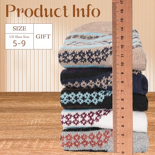 Image of LOCONHA Womens Wool Socks 5 Pairs Winter Warm Sock Thick Knit Cabin Cozy Crew Soft Socks Gifts for Women