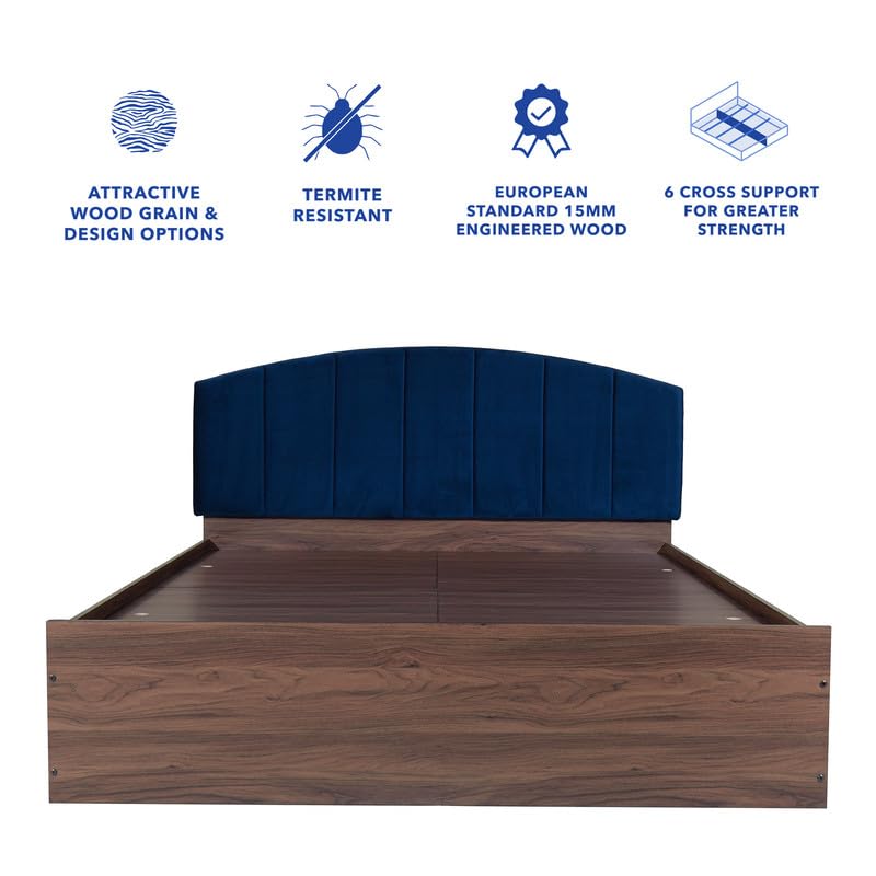 Image of Amazon Brand - Solimo Bed | 1 Year Warranty | Double Bed, Queen Size, Satya Premium Upholstery, Comfortable Seating Height Bed, Non-Woven Base & 3mm MDF, Walnut Colour (Melamine Finish)