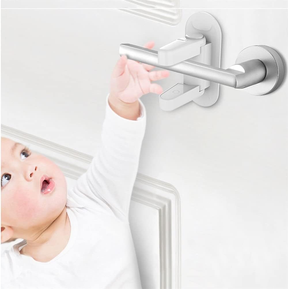 Door Knob Lever Child Proof Door Lever Lock Prevents Toddlers from Opening Doors Punch-Free Lock Door Handle,1/4Pack-white Door Lock with Handle (Color : 4 Pack)