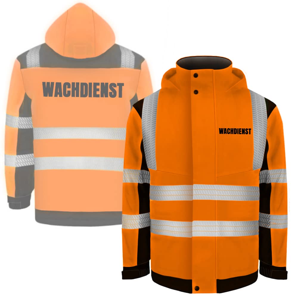 WACHDIENST Sicherheitsjacke Winterjacke GELB - Gelb Warnjacke nach EN ISO 20471 zertifiziert - Unisex und hochwertigem Reflektorstreifen
