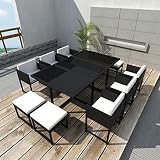 KTHLBRH 11 Piece Patio Dining Set with Cushions Poly Rattan Black,Outdoor Patio furnature,Outdoor Fu